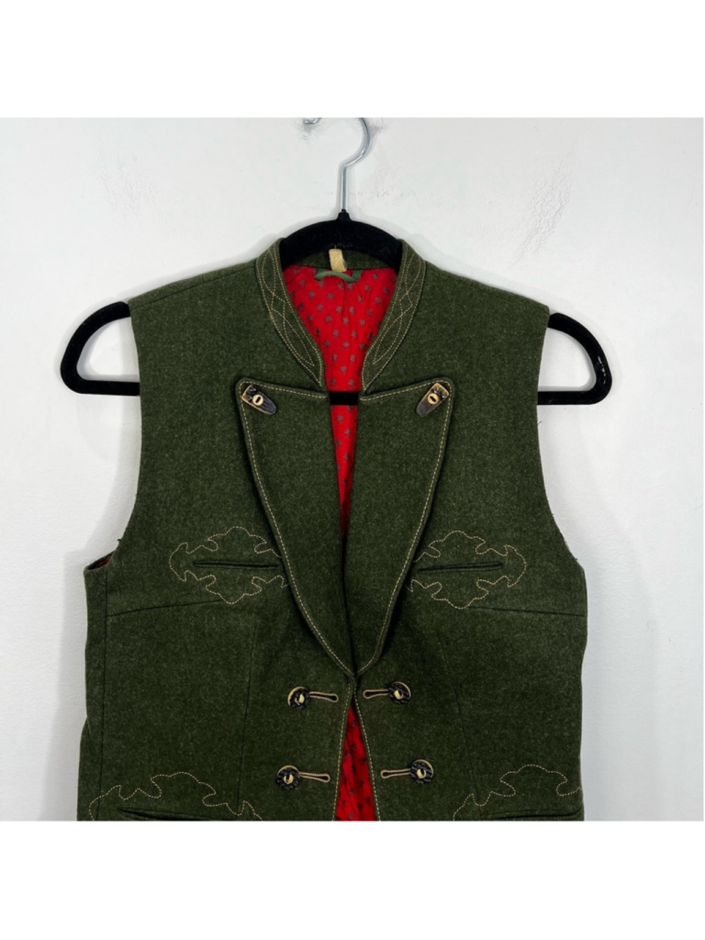 Vtg 80s 90s pure wool loden green tyrol alpinecore fitted waistcoat vest EU 36 - Picture 5 of 17